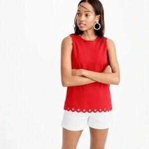 J. Crew Red Scalloped Tank Size 6